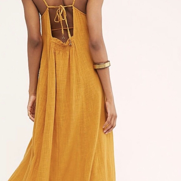 Free People Endless Summer Kini Maxi Dress Crochet Top Halter Tie Gold - Picture 4 of 8